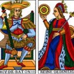 Le Roy de Bâton et La Reyne de Deniers du tarot de Marseille